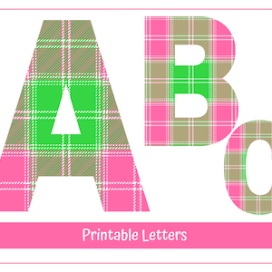 Preppy Pink and Green Plaid Alphabet Clip Art Letters A-Z and Numbers 0-9 | Banner - Bulletin - Scrapbooking – Sublimation Sets