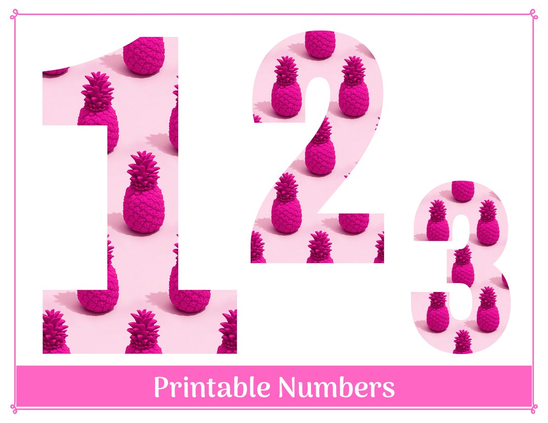 Pink Pineapple Number Clip Art Printable Pineapple Numbers Etsy