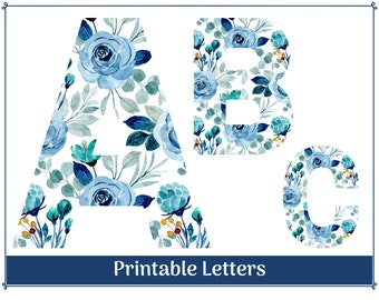 Blue Floral Alphabet Clip Art Letters A-Z and Numbers 0-9 | Printable Letters | Banner - Bulletin - Scrapbooking – Sublimation