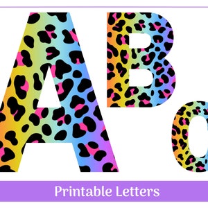 Rainbow Leopard Alphabet Letters A-Z, Numbers 0-9 | Banner, Bulletin Board, Scrapbook, Sublimation Letters & Numbers