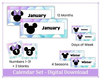 Mickey & Minnie Classroom Calendar Set | Printable Pastel Classroom Headers-Days of Week - Numbers 1-31