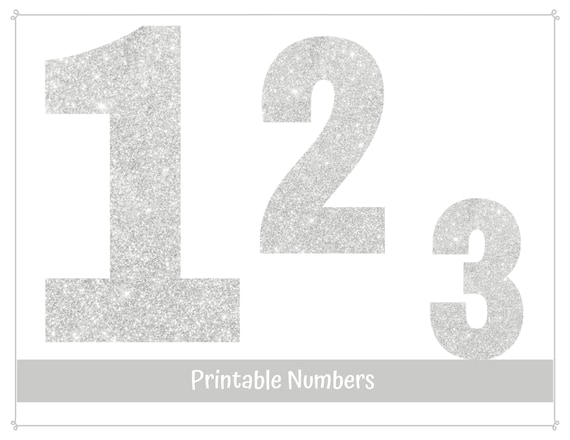 white card with silver numbers free printable - number 0 9 in silver
