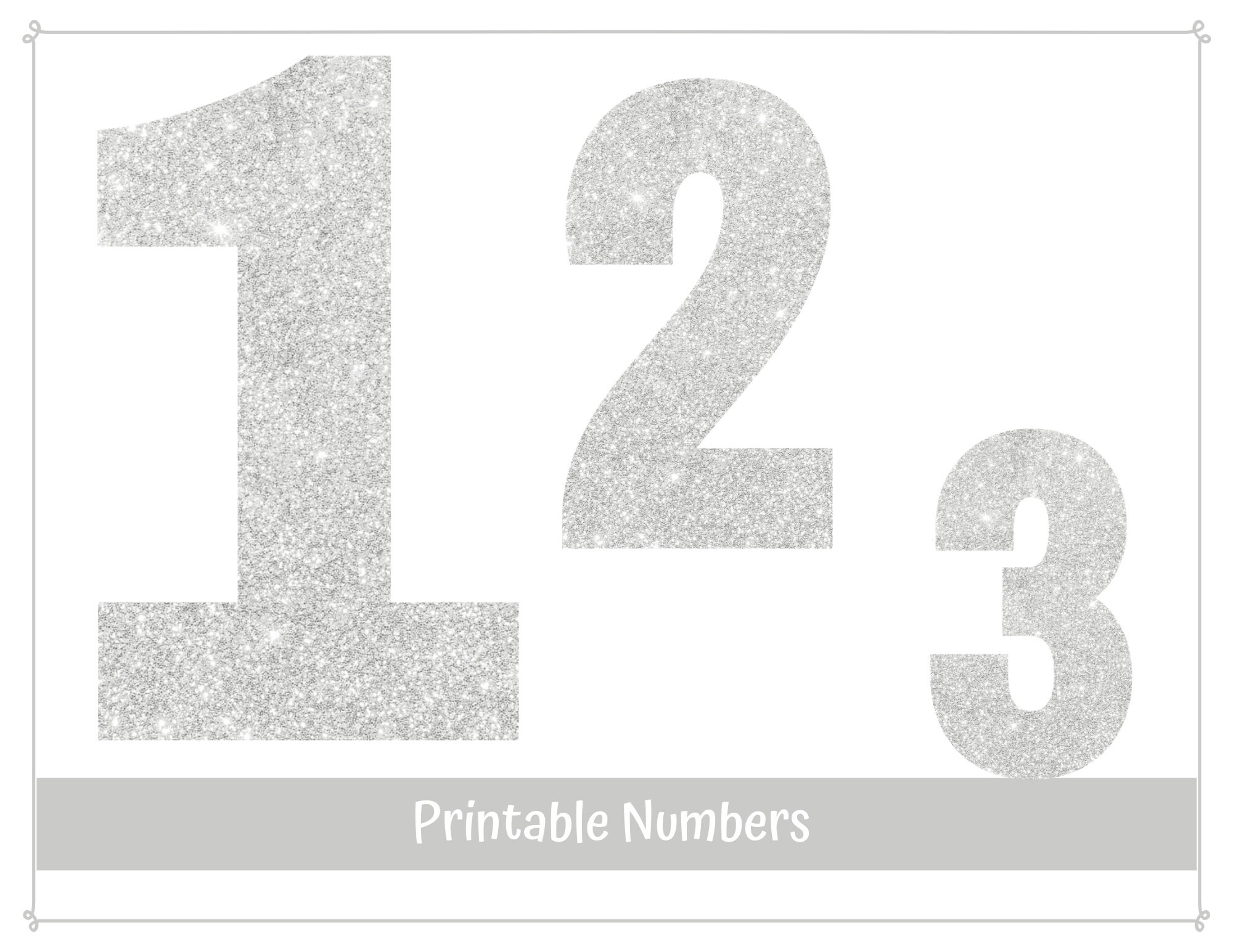 Silver Glitter Clip Art Numbers Printable &amp; Resizable - Etsy 日本