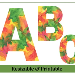 Arte de clipe de letra do alfabeto em aquarela de outono | Alfabeto Digital | Cartas de banner de outono e quadro de avisos | Alfabeto de sala de aula | Download instantâneo