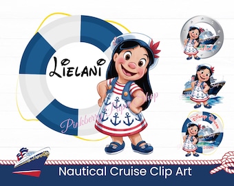 Plantillas de imanes para puerta de Lilo Cruise y clip art de personajes náuticos, descarga digital instantánea, PNG