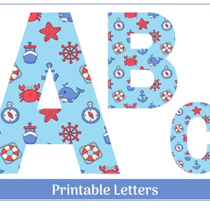 Nautical Beach Alphabet Letters A-Z, Numbers 0-9 Clip Art, Printable Banner, Bulletin Board, Scrapbooking Letters & Numbers