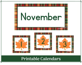 November Klassenzimmer Kalender Überschrift und Zahlen | Druckbare & anpassbare Kalenderüberschriften und Zahlen 1-31 | Schulkalender