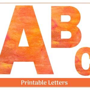 Aquarelle orange, lettres de l'alphabet de A à Z, chiffres de 0 à 9 Clip Art, bannière imprimable, babillard, lettres et chiffres de scrapbooking