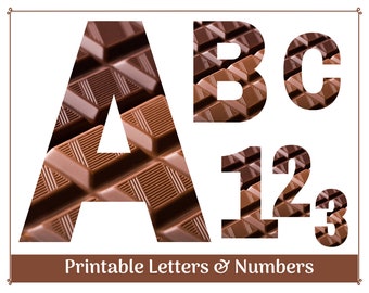 Imágenes prediseñadas del alfabeto y números de chocolate: Letras imprimibles para pancartas (descarga digital)