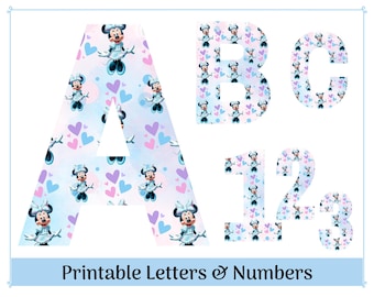 Letras y números de Minnie Mouse: rosa y azul imprimibles (descarga digital)