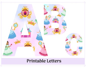 Prinses alfabet clip art letters A-Z en cijfers 0-9 | Afdrukbare en aanpasbare brieven | Banner - Bulletin - Scrapbooking – Sublimatie