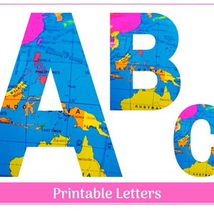 Wereldkaart - alfabetclipartletters met wereldbolthema | Cijfers 0-9