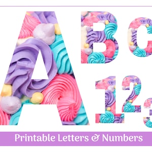 Licorne, glaçage, lettres de l'alphabet de A à Z, chiffres de 0 à 9 | Banderole, babillard, scrapbooking, lettres et chiffres par sublimation