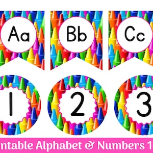 Crayon Alphabet Letters & Numbers | Printable and Resizable Letters A-Z and Numbers 0-10 | Classroom Decor | Instant Download