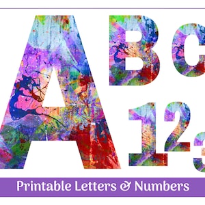 Farbsplatter Digitales Alphabet & Zahl Clip Art | Druckbare Großbuchstaben A-Z, Zahlen 0-9 | Banner - Pinnwände - Scrapbooking