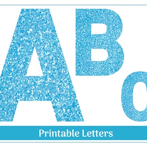 Clip art bleu pailleté lettres | Lettres majuscules de A à Z, chiffres de 0 à 9 | Banderoles DIY imprimables, jeux de tableaux d'affichage