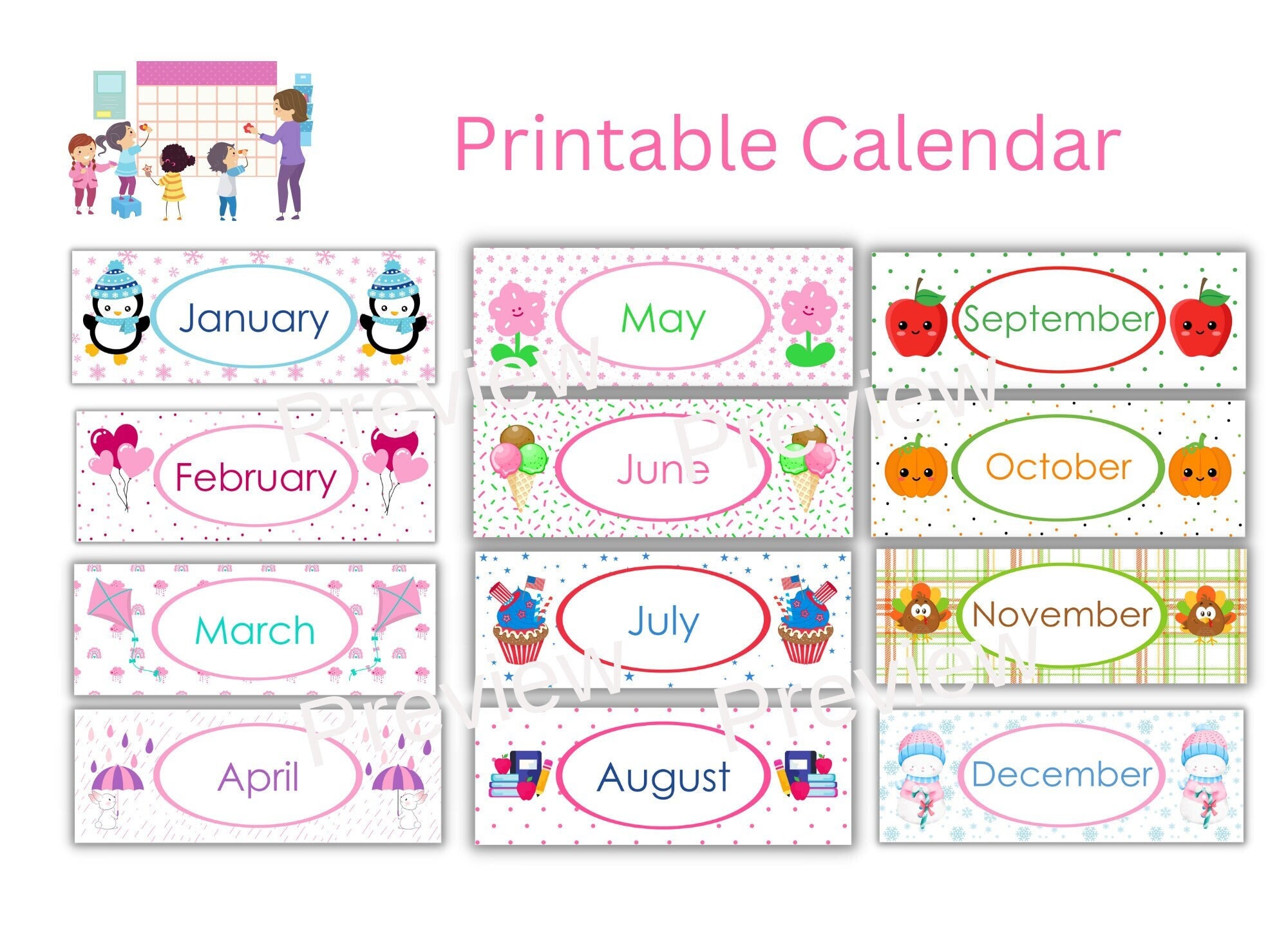 seasonal-classroom-calendar-set-monthly-themed-printable-resizable-calendar-headers-and-numbers-1-31-school-calendar-etsy