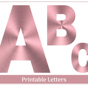 Alphabet métallisé or rose, clipart lettres de A à Z et chiffres de 0 à 9 | Bannière imprimable - Babillard - Scrapbooking - Lettres