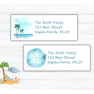 Tropical Beach Return Address Labels | Sand Dollar | Tropical Palm Trees | Summer Address Labels | Printable Labels  Digital Download