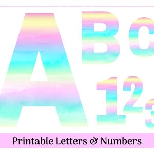 Lettres de l'alphabet pastel arc-en-ciel de A à Z, chiffres de 0 à 9, bannière imprimable, ensembles de babillards, scrapbooking et sublimation, téléchargement numérique