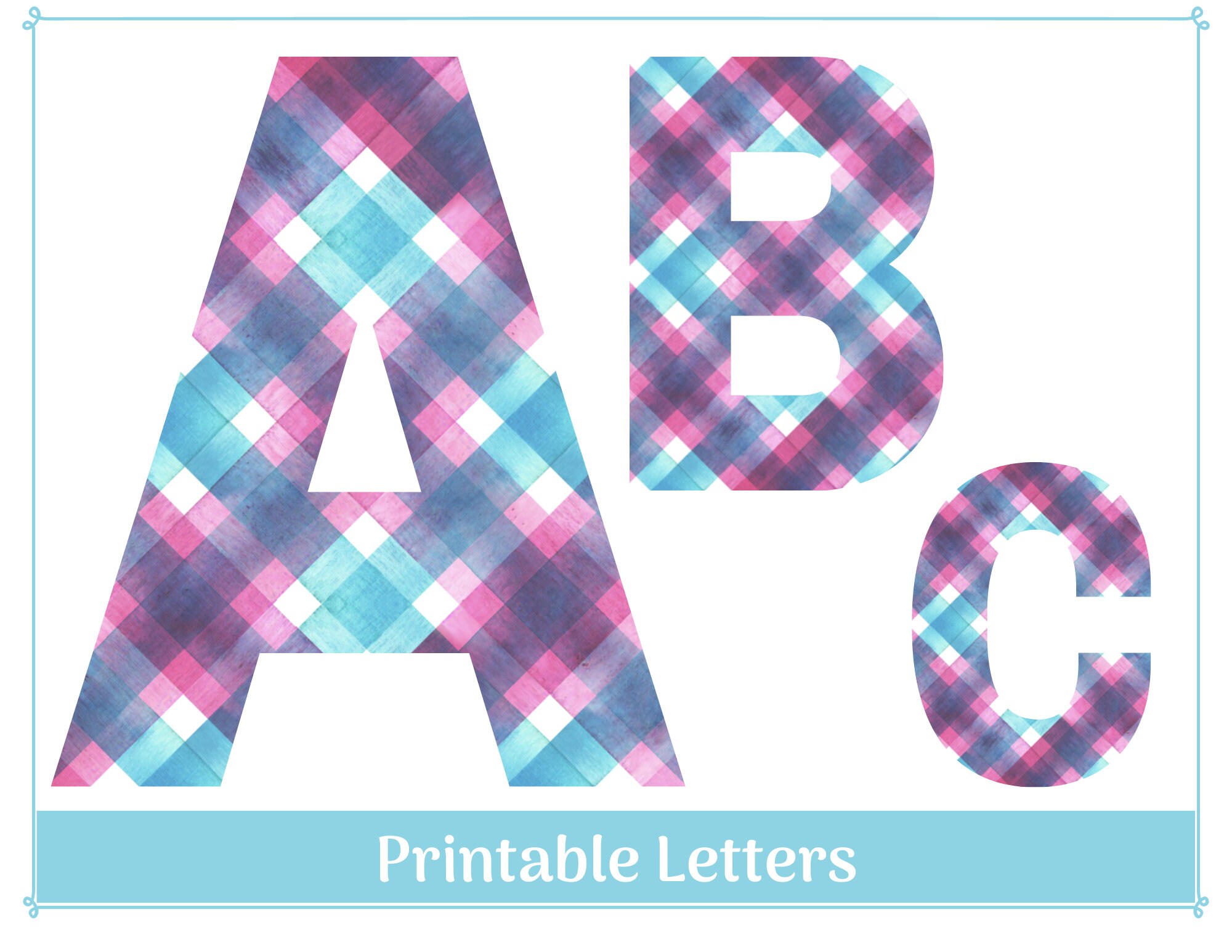 pink and blue plaid alphabet clip art letters a z printable etsy