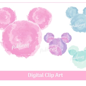 Pastell Mickey und Minnie Aquarell Köpfe Clip Art | Sublimationsdruck | Größenverstellbare und druckbare Clip Art