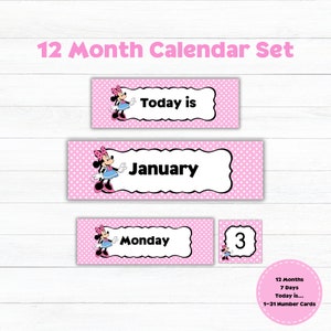 Rosa Weiß gepunkteter Kalender (Minnie Inspiriert) Kalender Set | Druckbarer Kalender | Sofortiger digitaler Download