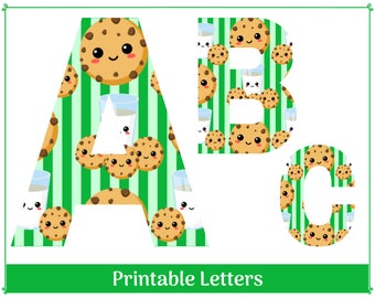 Clip art dell'alfabeto con biscotti e latte: lettere stampabili (dalla A alla Z, dalla 0 alla 9)