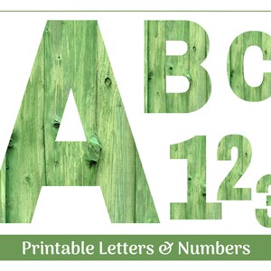 Green Wood Alphabet Letters and Numbers | Printable Banner and Bulletin ...