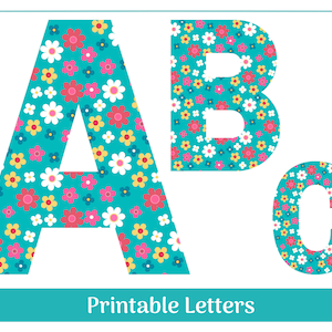 Teal Floral Alphabet Letters A-Z, Numbers 0-9 | Bulletin Board, Banner, Scrapbook, Sublimation Clip Art