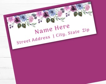 Purple Floral Return Address Labels | Elegant Floral Sticker | Name Tag | Book Labels | Printable Template | Instant Digital Download
