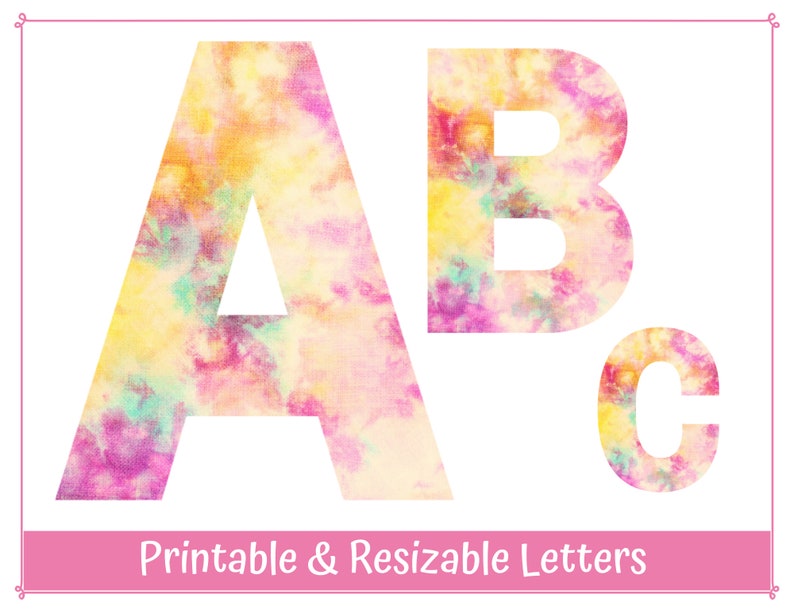 yellow and pink tie dye printable alphabet letter clip art etsy