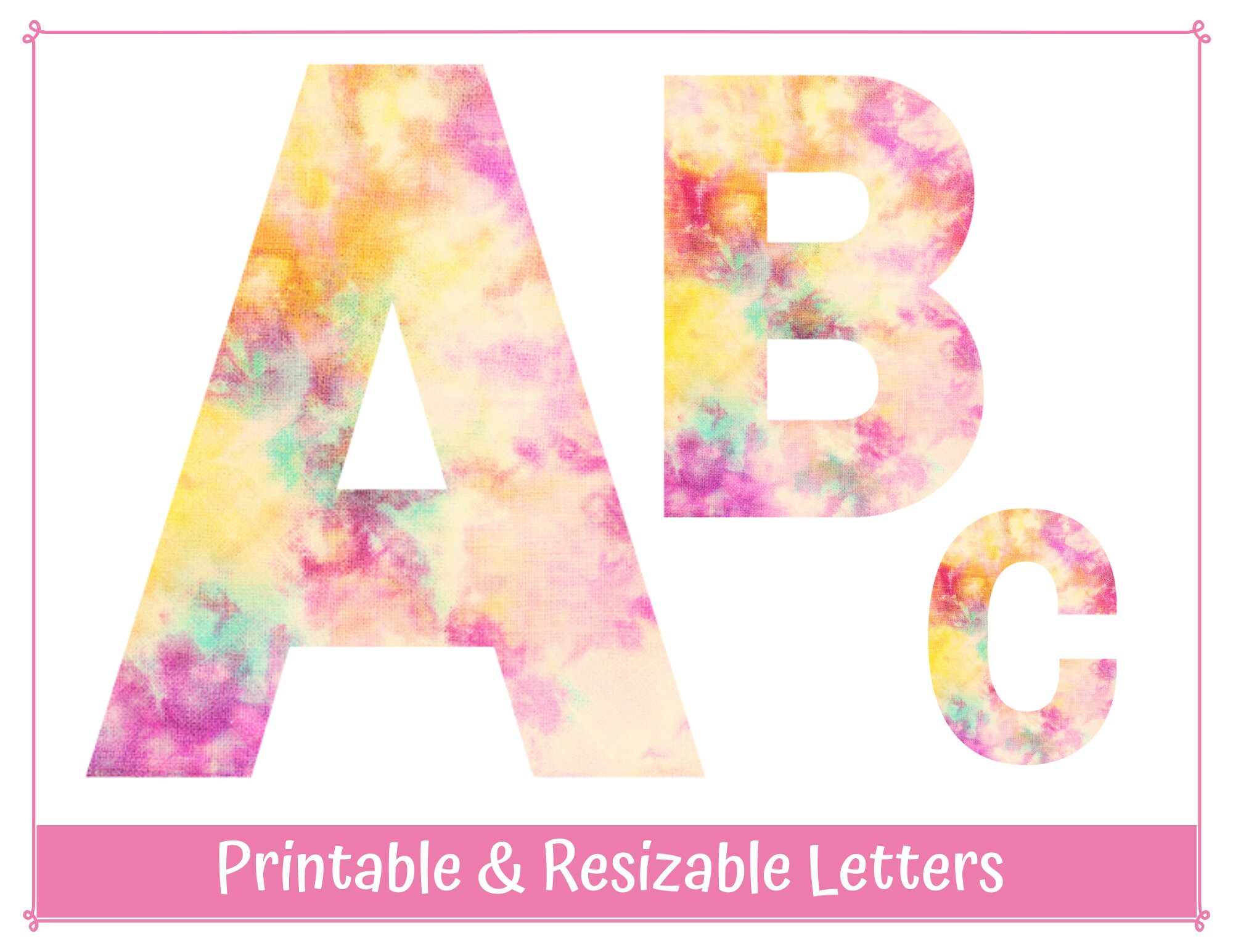 yellow and pink tie dye printable alphabet letter clip art etsy