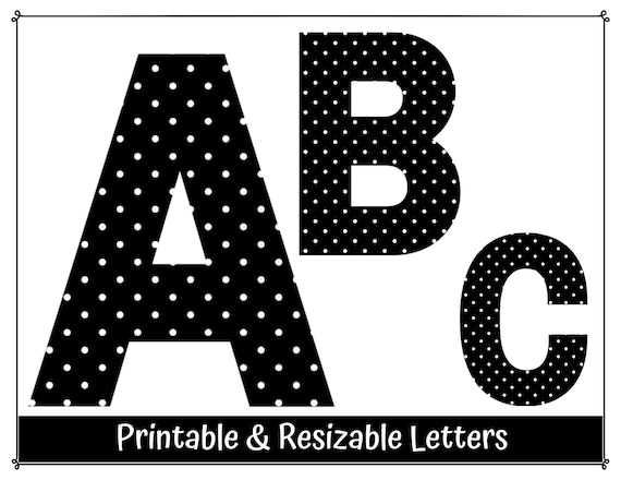 black and white polka dot printable alphabet clip art etsy
