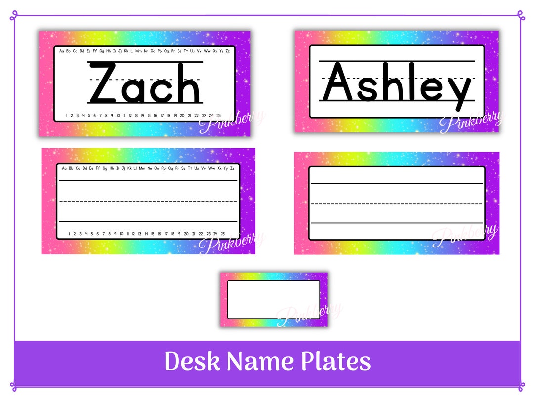 Rainbow Desk Name Plate Classroom Desk Plates Rainbow Labels Printable
