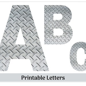 Clipart alphabet en métal Lettres de A à Z et chiffres de 0 à 9 | Bannière imprimable - Babillard - Scrapbooking - Lettres