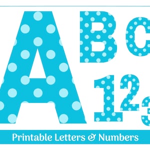 Türkis Polka Dot Alphabet Buchstaben & Zahlen | Großbuchstaben A-Z und Zahlen 0-9 | DIY Banner - Scrapbooking - Sublimation