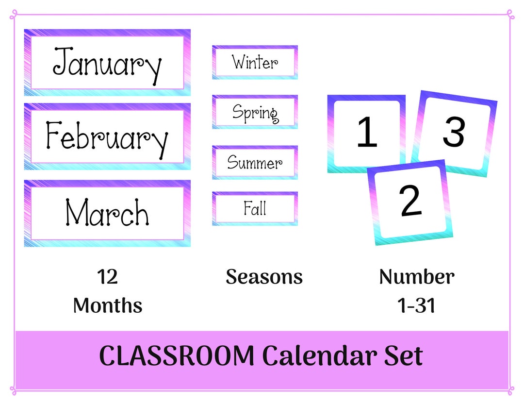 Pastel Classroom Calendar Set Months of the Year Headers Seasons