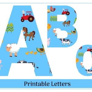 Clipart z literami alfabetu zwierząt gospodarskich | Liczby 0-9 | Alfabet do druku i zmiany rozmiaru | Wielkie litery A-Z