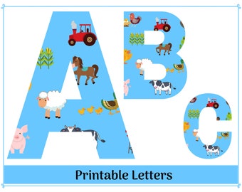 Farm Animals Alphabet Letter Clip Art | Numbers 0-9 | Printable & Resizable Alphabet | Uppercase Letters A-Z