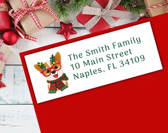 Christmas Corgi Return Address Labels | Pet Holiday Address Labels | Gift Tags | Printable Template | Instant Digital Download