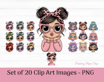 Trendy Girl Clipart Bundle | Fashion Girls with Bows, PNG Set (Digital Download)