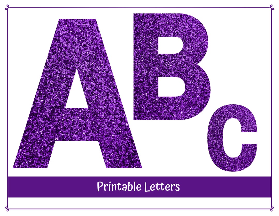 Purple Glitter Alphabet Letters A-Z, Numbers 0-9 Printable Banner