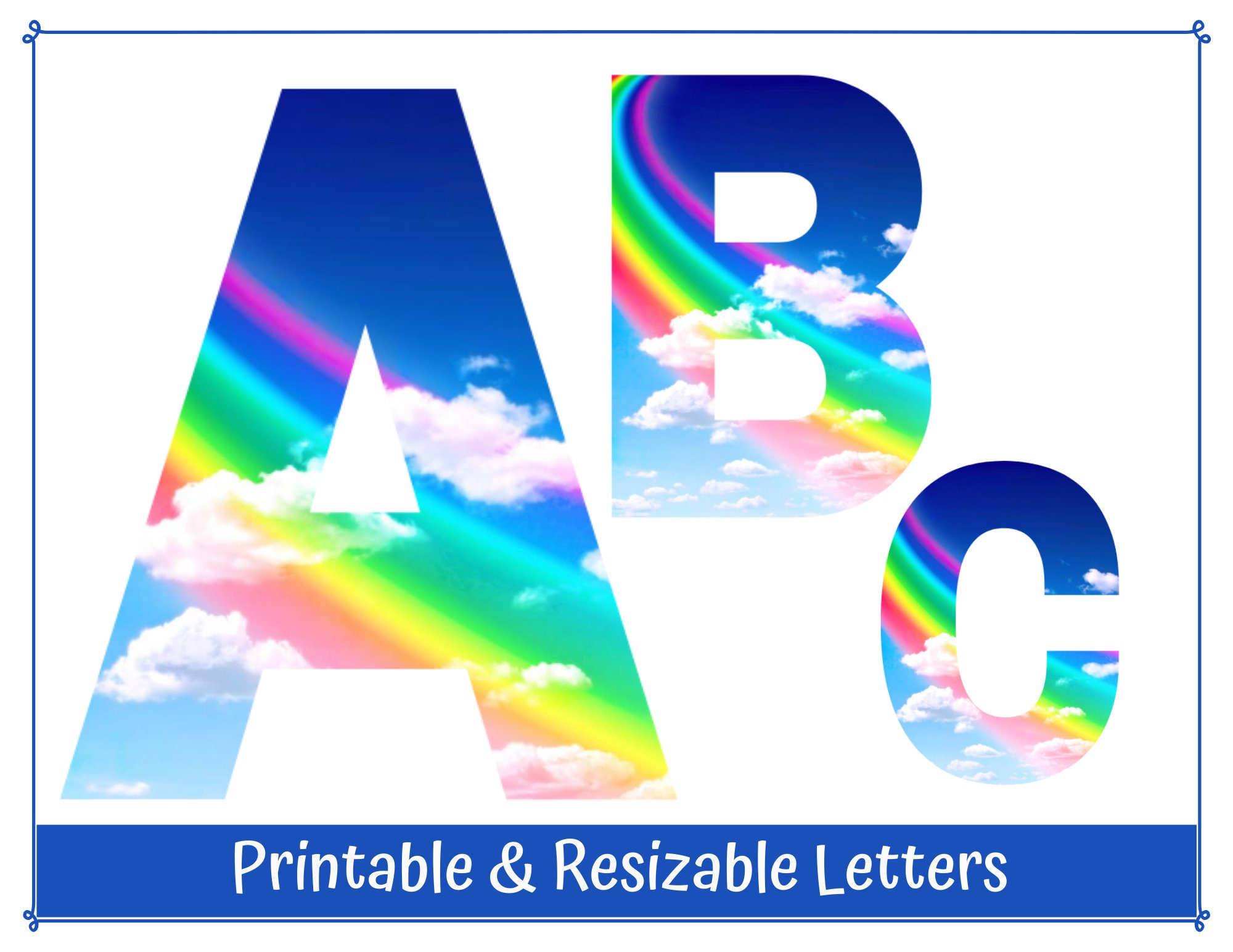 Rainbow Sky Alphabet Letters Printable And Resizable Etsy Finland