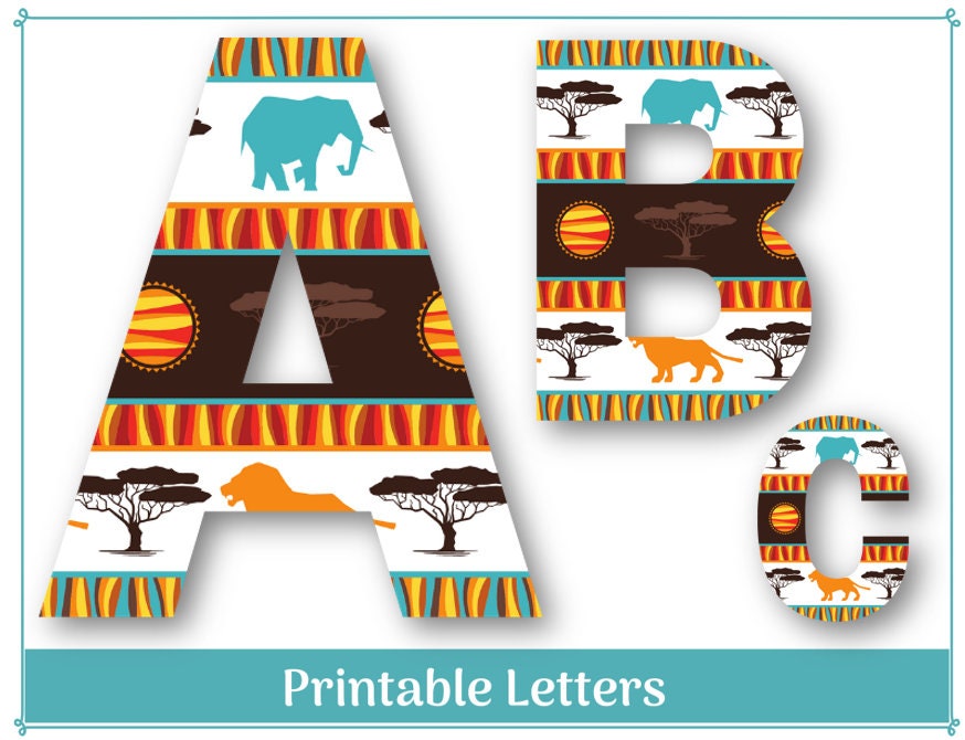 African Animal Alphabet Clip Art Letters: Printable Banner (digital ...