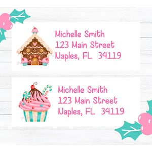 Pink Gingerbread House Return Address Labels | Christmas Holiday Labels | Gift Tags | Printable Template | Instant Digital Download