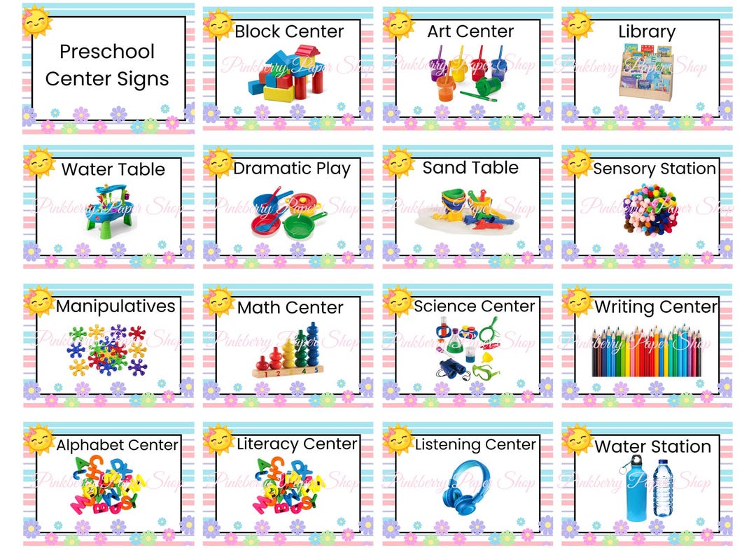 Preschool Center Signs | Pastel Classroom Decor (set of 15, Printable ...