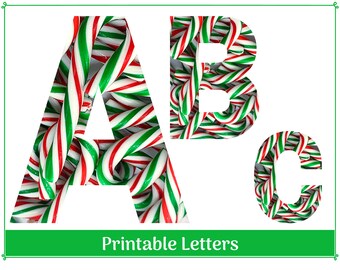 Candy Cane alfabet letter en cijfer illustraties | DIY-banner | Afdrukbare bulletinboardset