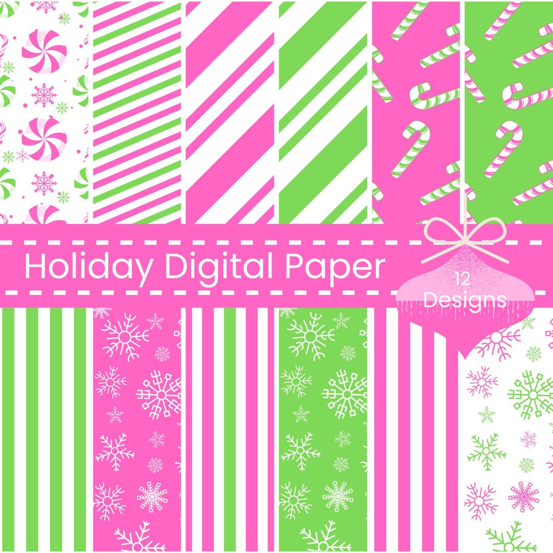 Preppy Christmas Holiday Printable Paper Pink and Green Printable Preppy Christmas Holiday Printable Paper Pink and Green Printable