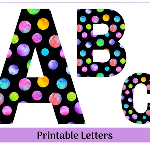Black and Neon Polka Dot Alphabet Clip Art Letters A-Z and Numbers 0-9 | Printable Banner and Bulletin Board Sets